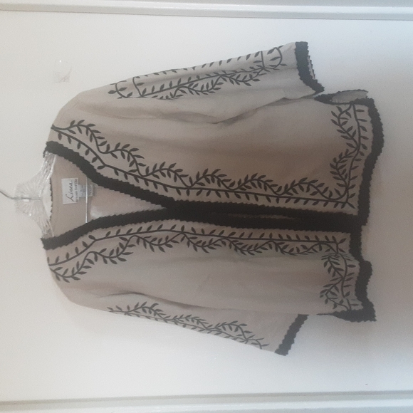 Linea By Louis Dell Olio Linen Embroidered Kimono/Blazer Sz M - Picture 1 of 9